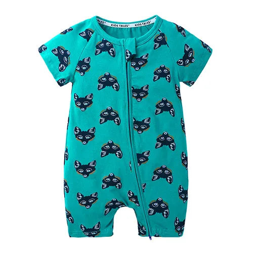 Kids Tales Playful Prints Cotton-Blend Short-Sleeve Baby Romper