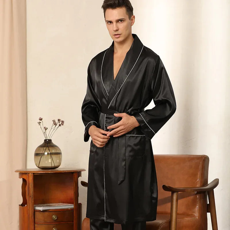 Men’s Satin Kimono Robe Gown With Pants Or Shorts - ShopHub