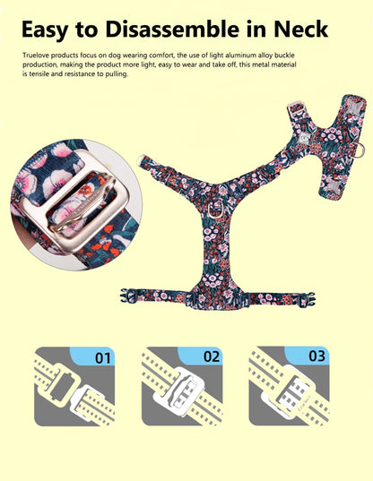 Truelove Dog Harness New Fashion Design Harness for Small Large Dog Cotton Floral Multi Sizes Adjustable Reflective TLH6283