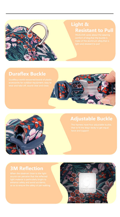 Truelove Dog Harness New Fashion Design Harness for Small Large Dog Cotton Floral Multi Sizes Adjustable Reflective TLH6283