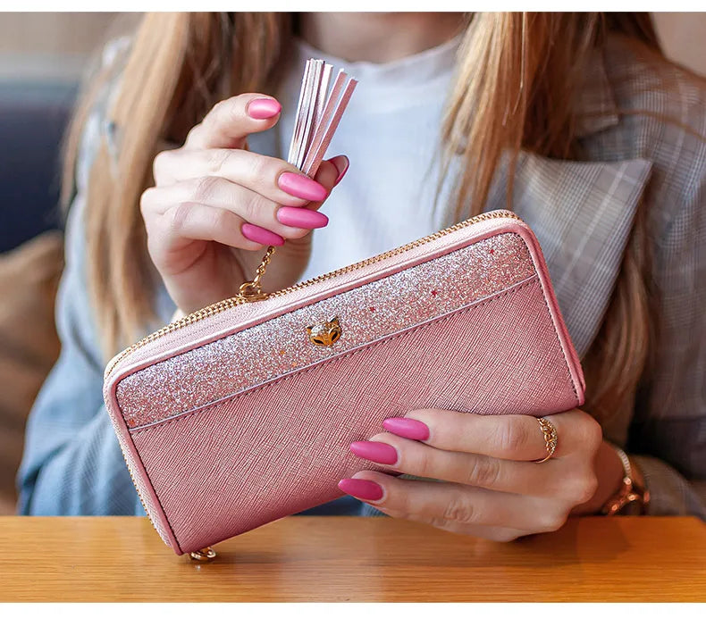 FOXER Women's Glitter Split Leather Long Wallet