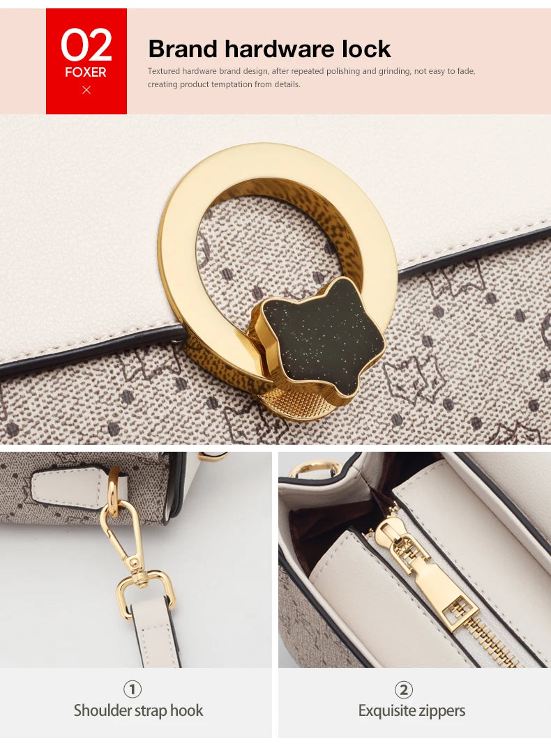 FOXER Women's Shoulder Bag Vintage Signature Tote Bag 2026 Luxury Fashion Female Handbag Crossbody Purse