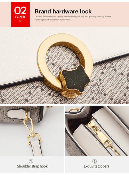 FOXER Women's Shoulder Bag Vintage Signature Tote Bag 2026 Luxury Fashion Female Handbag Crossbody Purse