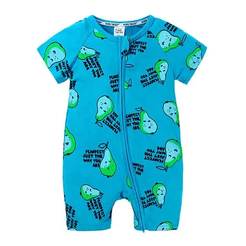 Kids Tales Playful Prints Cotton-Blend Short-Sleeve Baby Romper