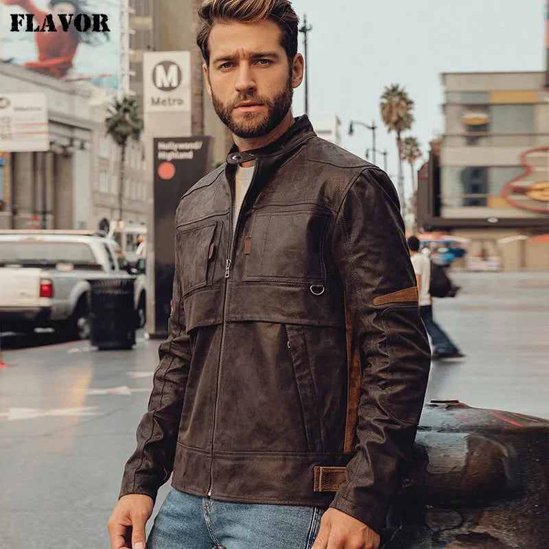 FLAVOR Men's Brown Leather Biker-Style Jacket – Road Heritage