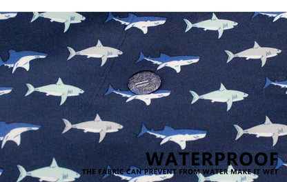 Men's summer swimming shorts with colorful print, polyester fabric, mesh liner, suitable for gym, running, and water sports.