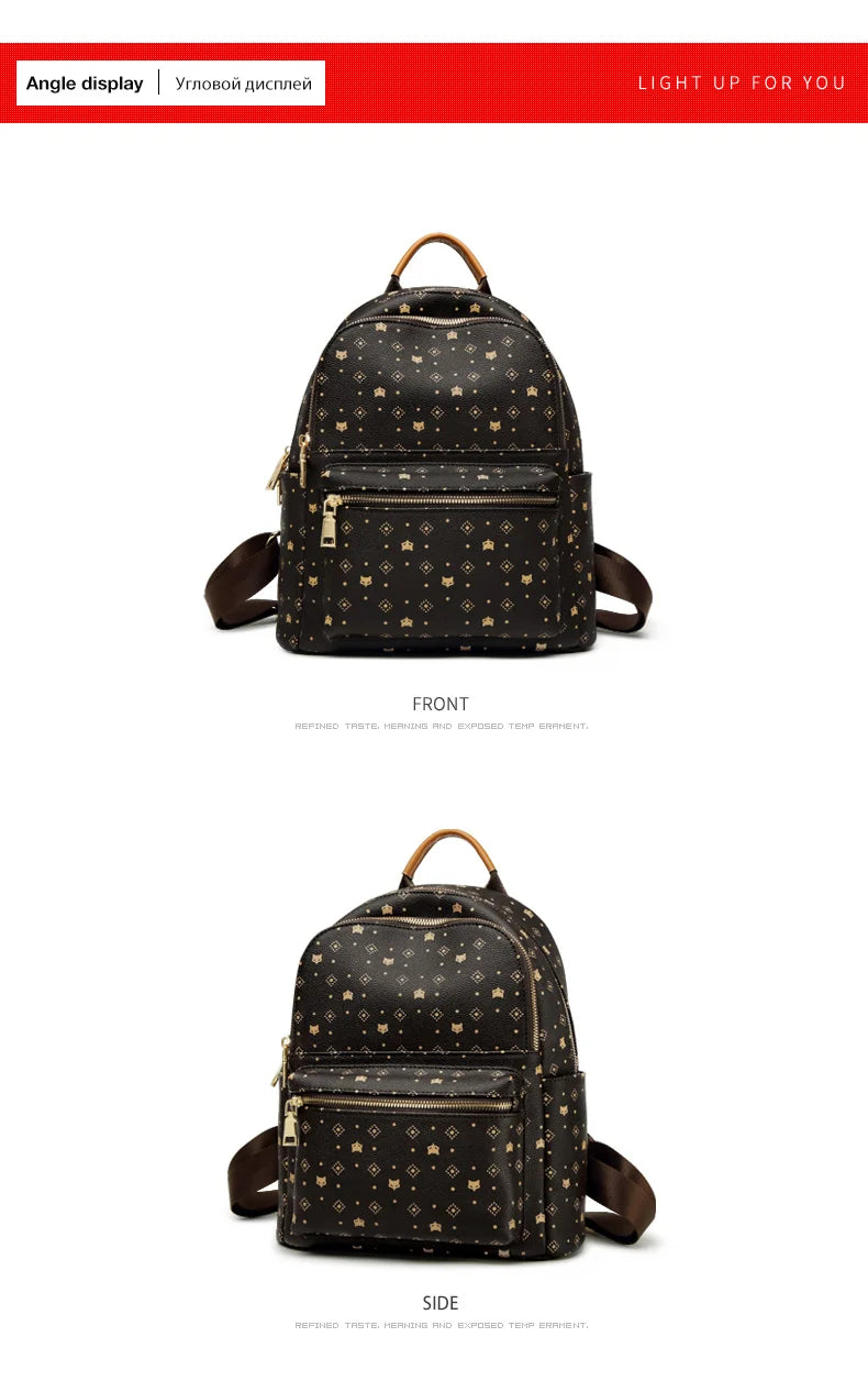 FOXER Women Backpack Signature PVC Printing Fashion Backpack Lady Travel Rucksack Female Retro Monogram Business Laptop Backpack