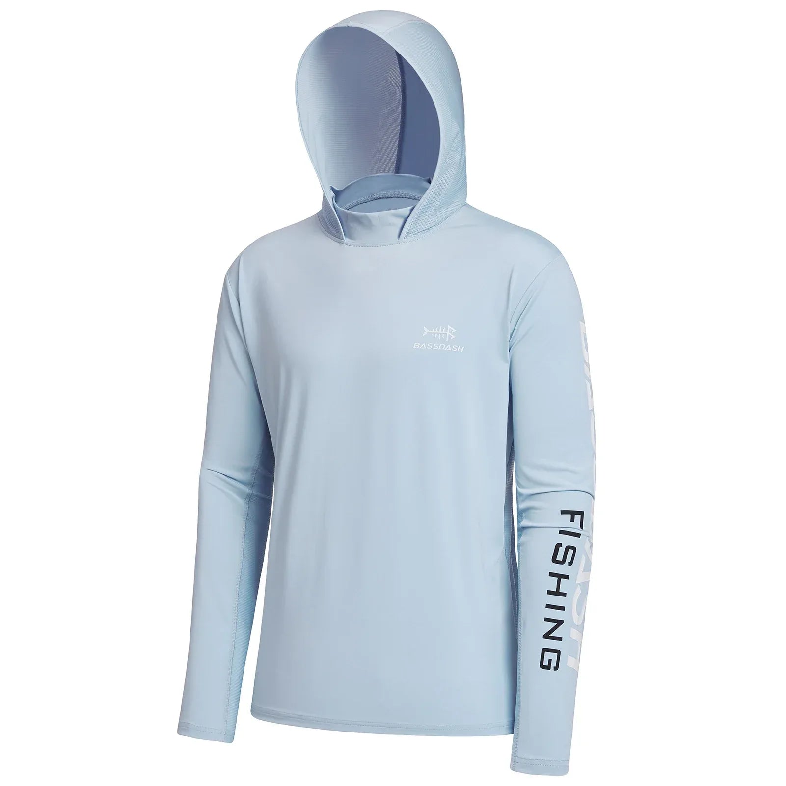 BASSDASH UPF 50+ Men’s UV Sun Protection Long Sleeve Hoodie Light Steel Blue