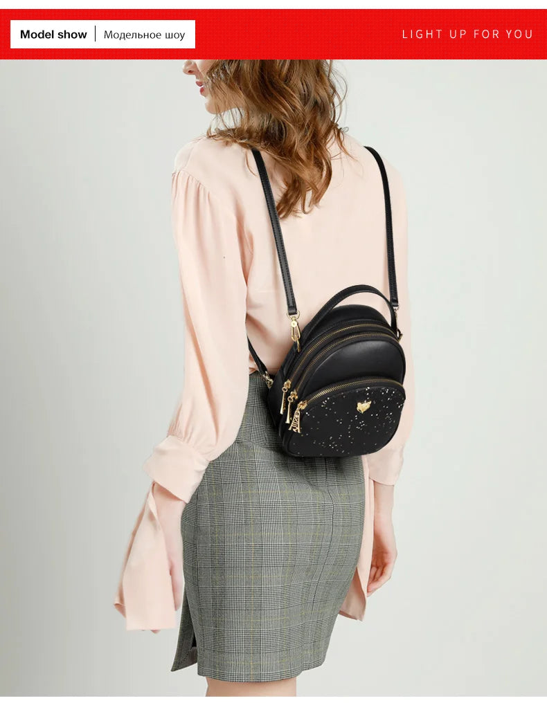 FOXER Glett Design Mini Female Backpack Split Leather Multilayer Space Women Shoulder Bag Fashion Handbag Best Festival Gift