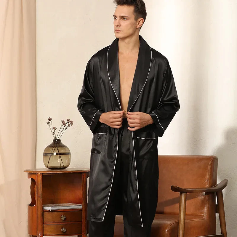 Men’s Satin Kimono Robe Gown With Pants Or Shorts - ShopHub