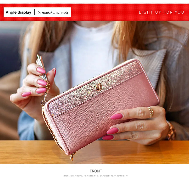 FOXER Women's Glitter Split Leather Long Wallet
