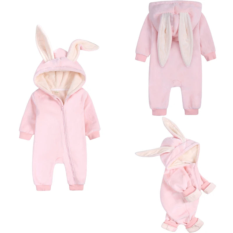 Kids Tales Tiny Trail Cotton-Blend Hooded Zip Baby Romper