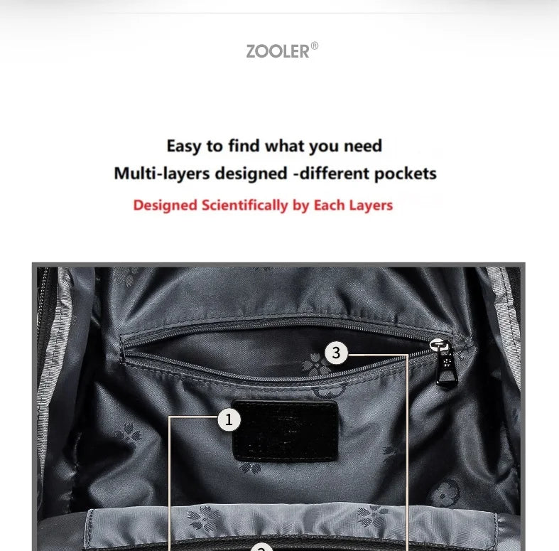 ZOOLER Hot Seller Women Cow Backpack 100% Genuine Leather Backpack Causal School Bags Travel Cowskin Female Backpacks#Z186