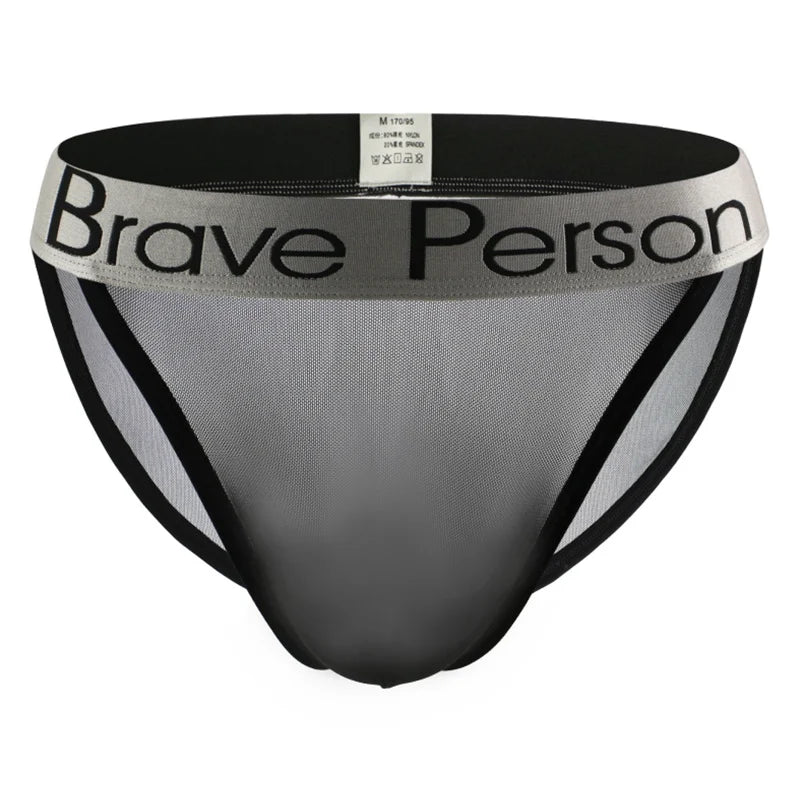 BRAVE PERSON Sexy Transparent Men's Briefs - Breathable Mesh Low-Waist Underwear for Ultimate Comfort