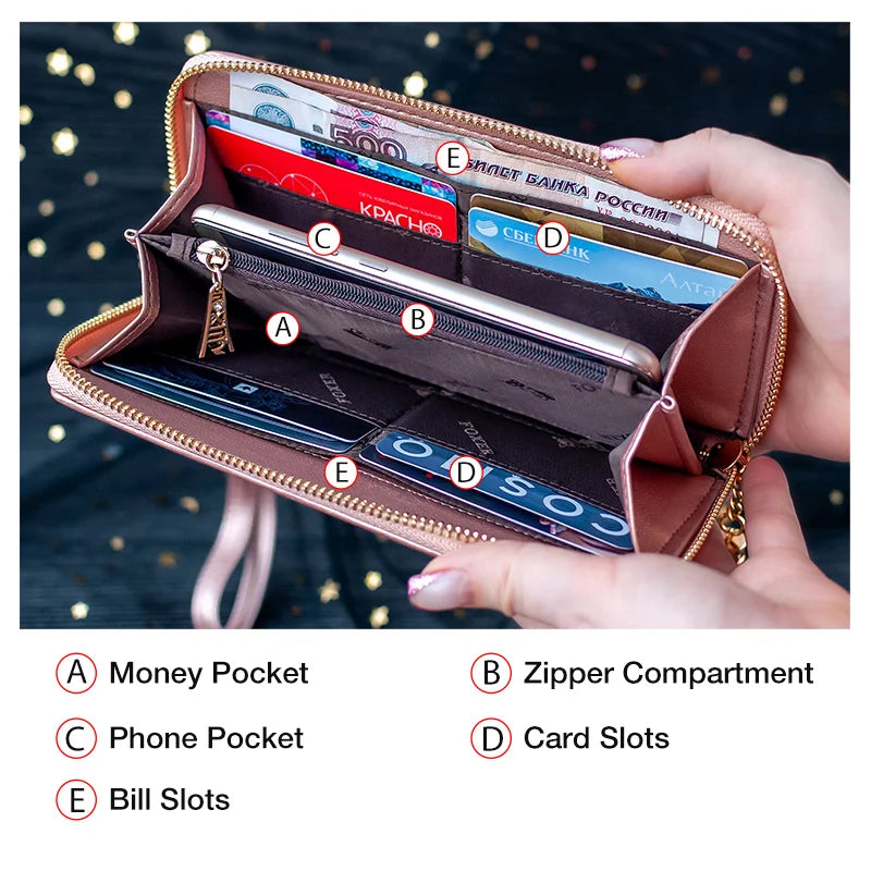 FOXER Women's Glitter Split Leather Long Wallet