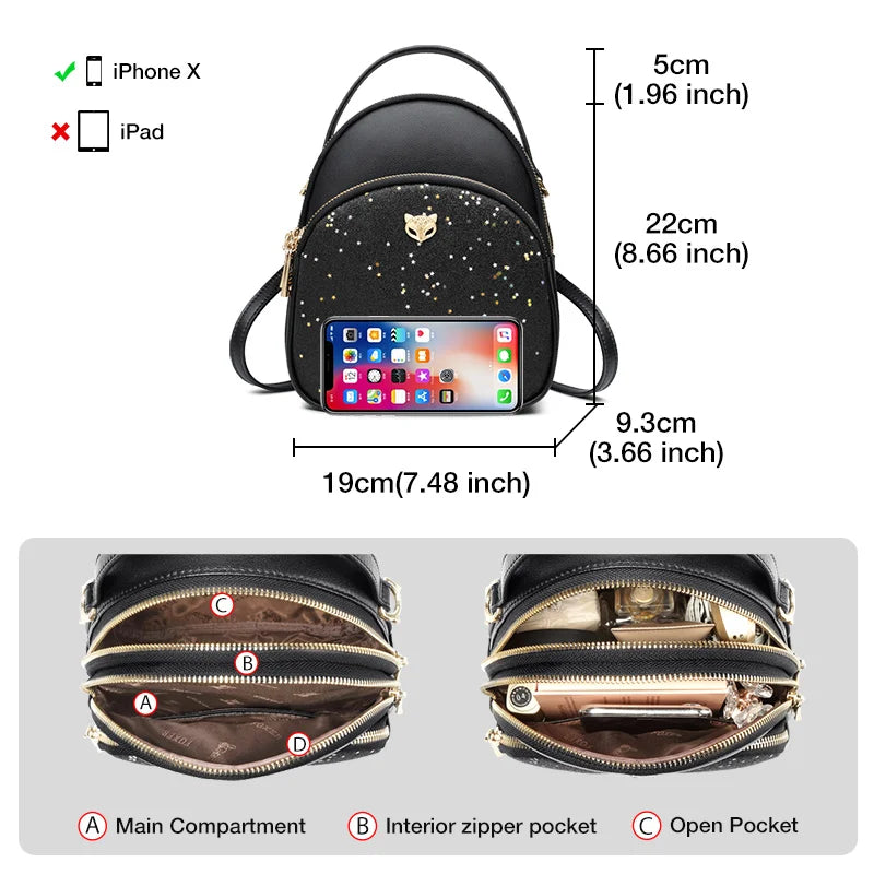 FOXER Glett Design Mini Female Backpack Split Leather Multilayer Space Women Shoulder Bag Fashion Handbag Best Festival Gift
