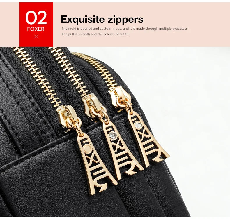 FOXER Glett Design Mini Female Backpack Split Leather Multilayer Space Women Shoulder Bag Fashion Handbag Best Festival Gift