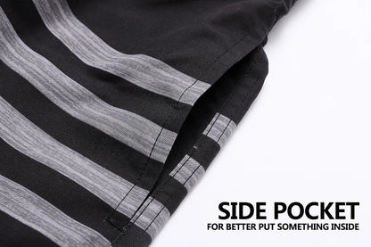 Men's summer beach print boardshorts by ShopHub NZ featuring pockets, surf-style swimwear suitable for swimming and fitness activities.