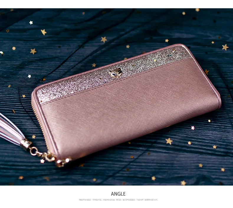 FOXER Women's Glitter Split Leather Long Wallet