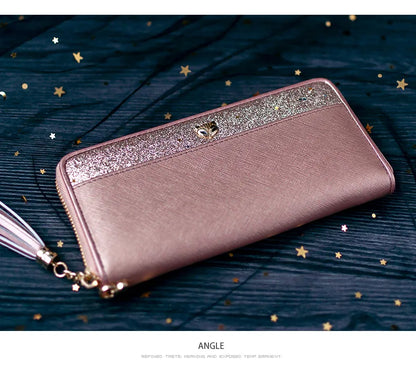 FOXER Women's Glitter Split Leather Long Wallet