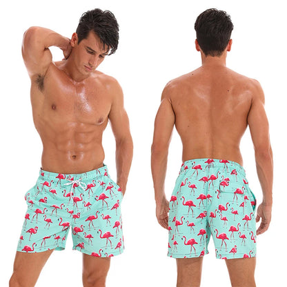 Men's Datifer Brand beach shorts, quick-dry surf swim trunks with vibrant pattern, suitable for swimming, surfing, and athletic activities
