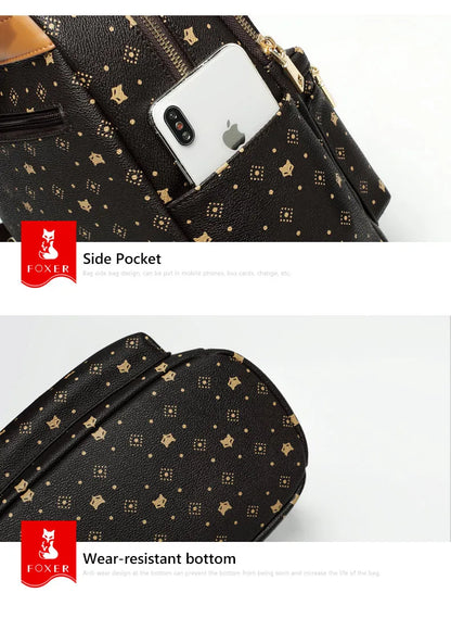 FOXER Women Backpack Signature PVC Printing Fashion Backpack Lady Travel Rucksack Female Retro Monogram Business Laptop Backpack