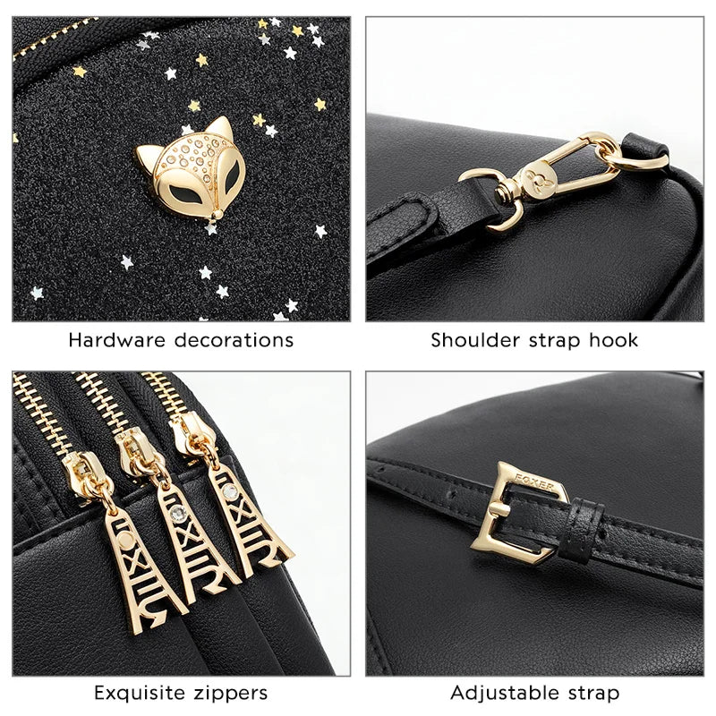 FOXER Glett Design Mini Female Backpack Split Leather Multilayer Space Women Shoulder Bag Fashion Handbag Best Festival Gift