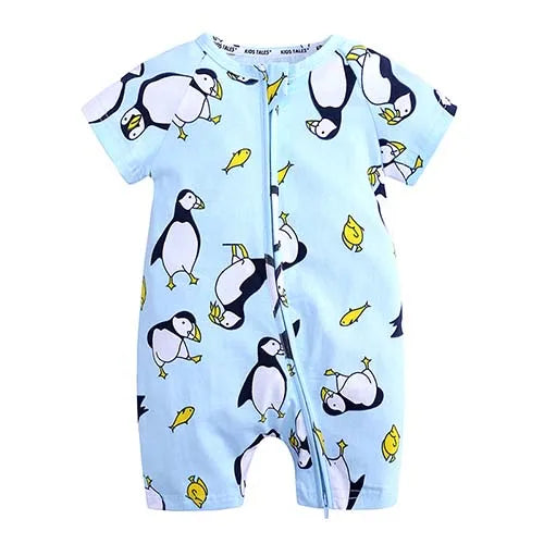 Kids Tales Playful Prints Cotton-Blend Short-Sleeve Baby Romper
