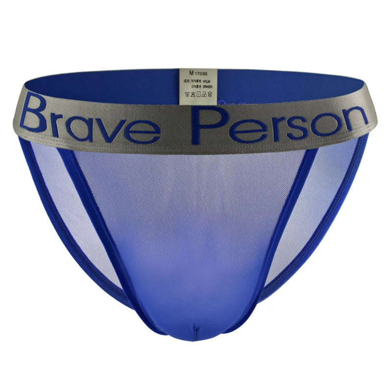 BRAVE PERSON Sexy Transparent Men's Briefs - Breathable Mesh Low-Waist Underwear for Ultimate Comfort