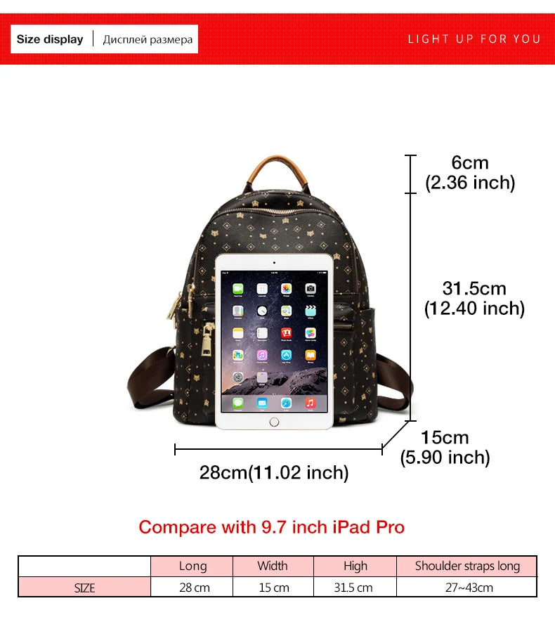 FOXER Women Backpack Signature PVC Printing Fashion Backpack Lady Travel Rucksack Female Retro Monogram Business Laptop Backpack