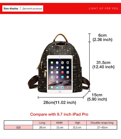 FOXER Women Backpack Signature PVC Printing Fashion Backpack Lady Travel Rucksack Female Retro Monogram Business Laptop Backpack