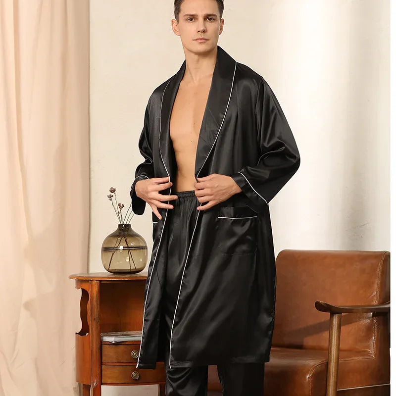 Men’s Satin Kimono Robe Gown With Pants Or Shorts - ShopHub