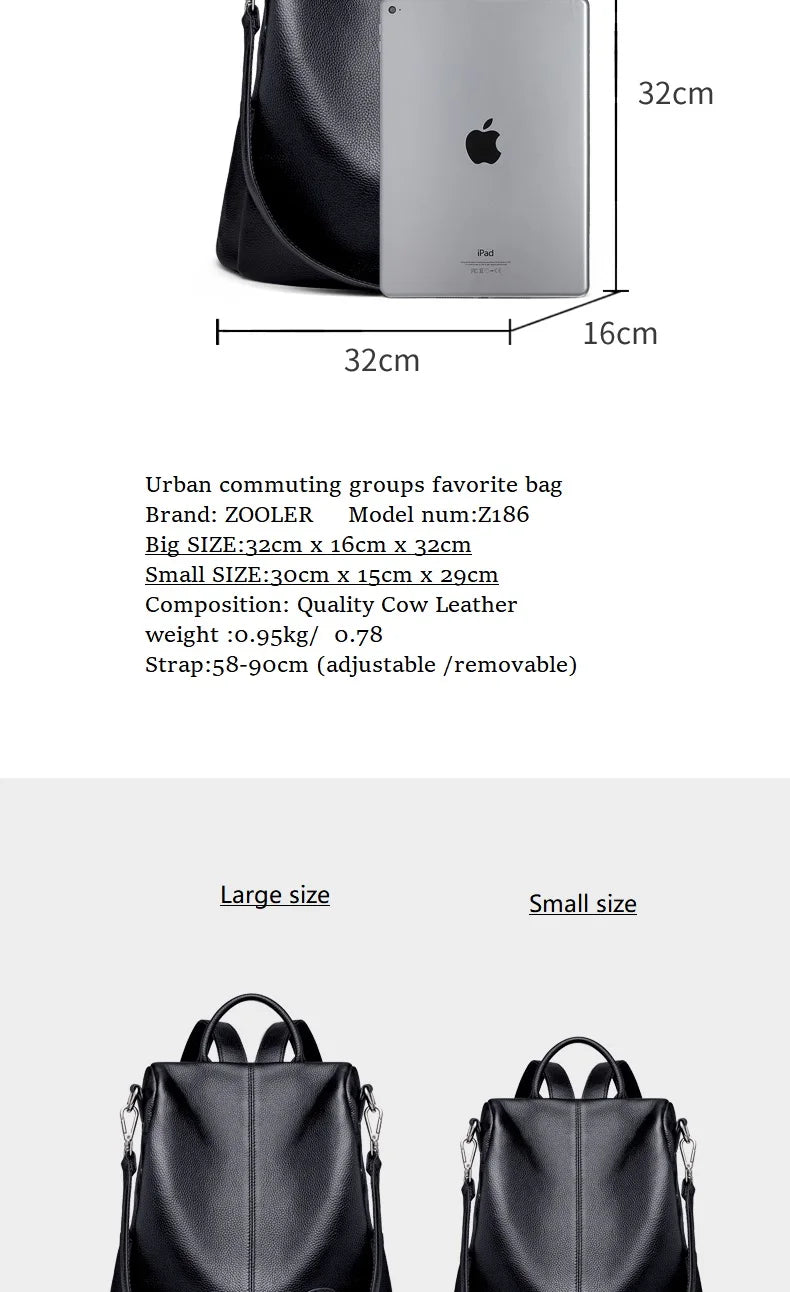 ZOOLER Hot Seller Women Cow Backpack 100% Genuine Leather Backpack Causal School Bags Travel Cowskin Female Backpacks#Z186