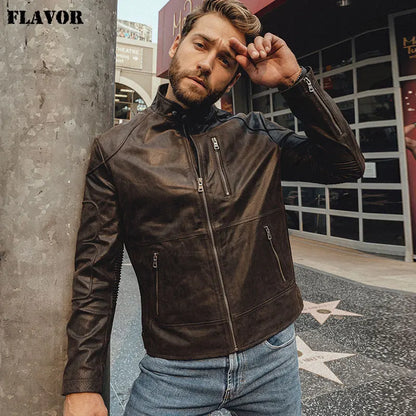 FLAVOR Men's Stand-Collar Leather Jacket – Urban Reserve