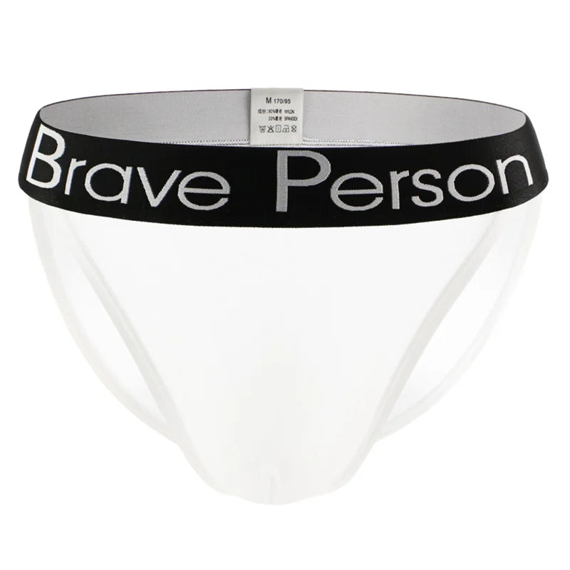BRAVE PERSON Sexy Transparent Men's Briefs - Breathable Mesh Low-Waist Underwear for Ultimate Comfort