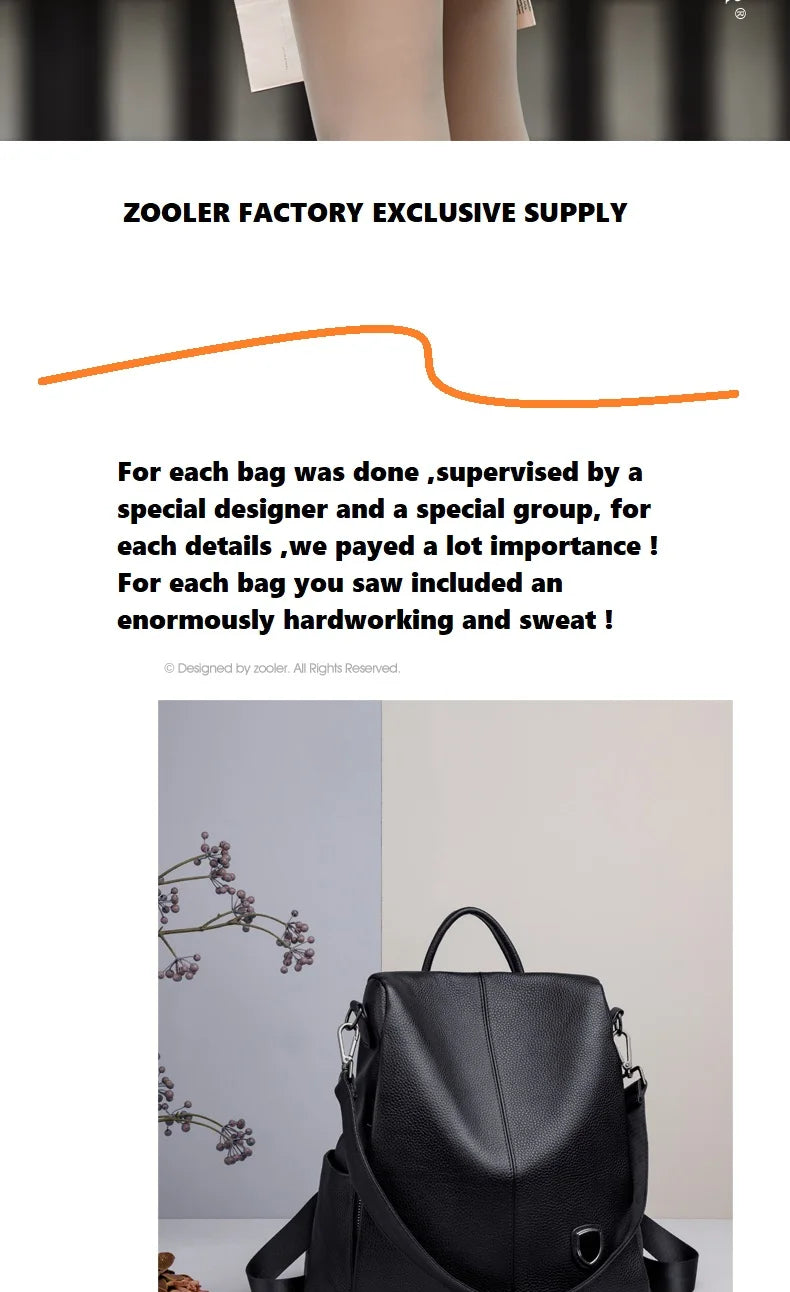 ZOOLER Hot Seller Women Cow Backpack 100% Genuine Leather Backpack Causal School Bags Travel Cowskin Female Backpacks#Z186
