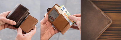 100% Crazy Horse Genuine Leather Men's Wallets - Rfid Card Holder