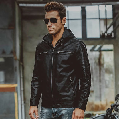 FLAVOR Men's Black Hooded Leather Jacket – City Nomad