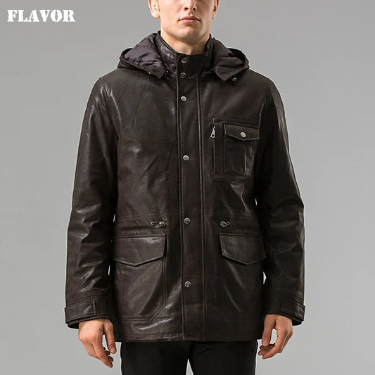 FLAVOR Men's Hooded Leather Jacket – Urban Explorer