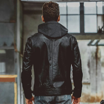 FLAVOR Men's Black Hooded Leather Jacket – City Nomad