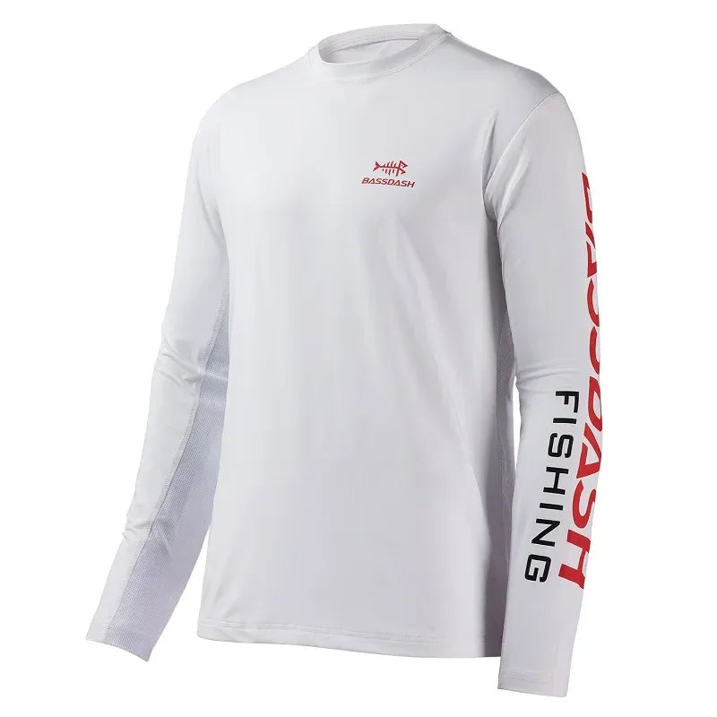 BASSDASH Men's UV Sun Protection Fishing Shirt White Red