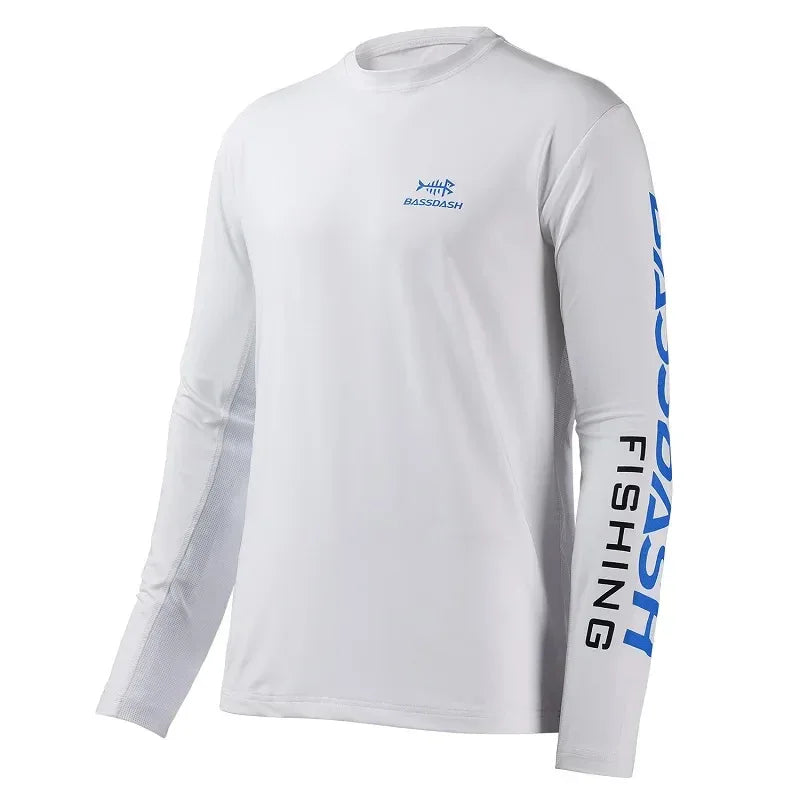 BASSDASH Men's UV Sun Protection Fishing Shirt WhiteVivid Blue