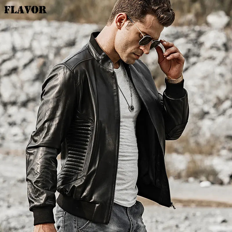 FLAVOR Men's Black Sheepskin Leather Jacket – Metro Classic