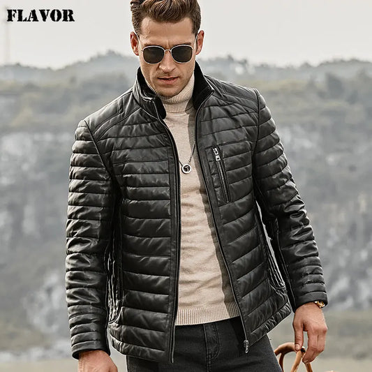 FLAVOR Men's Sheepskin Leather Winter Jacket – Alpine Noir