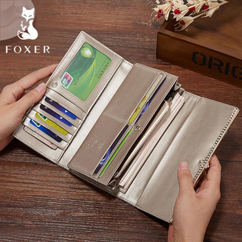 FOXER Women's Split Leather Long Wallet