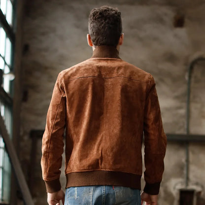 FLAVOR Men's Genuine Leather Mandarin Collar Jacket