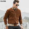 FLAVOR Men's Brown Leather Rib-Cuff Jacket