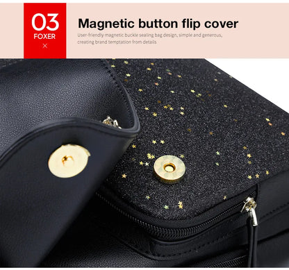 FOXER 2026 Hot Sale New Sequin Women's Backpack Cat Pendant Anti-theft Bag Large Capacity Student Schoolbag Commuter Travel Bag