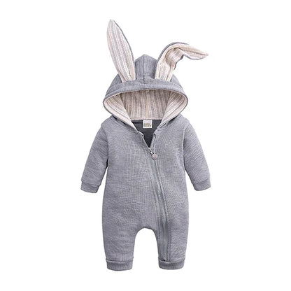 Kids Tales Tiny Trail Cotton-Blend Hooded Zip Baby Romper