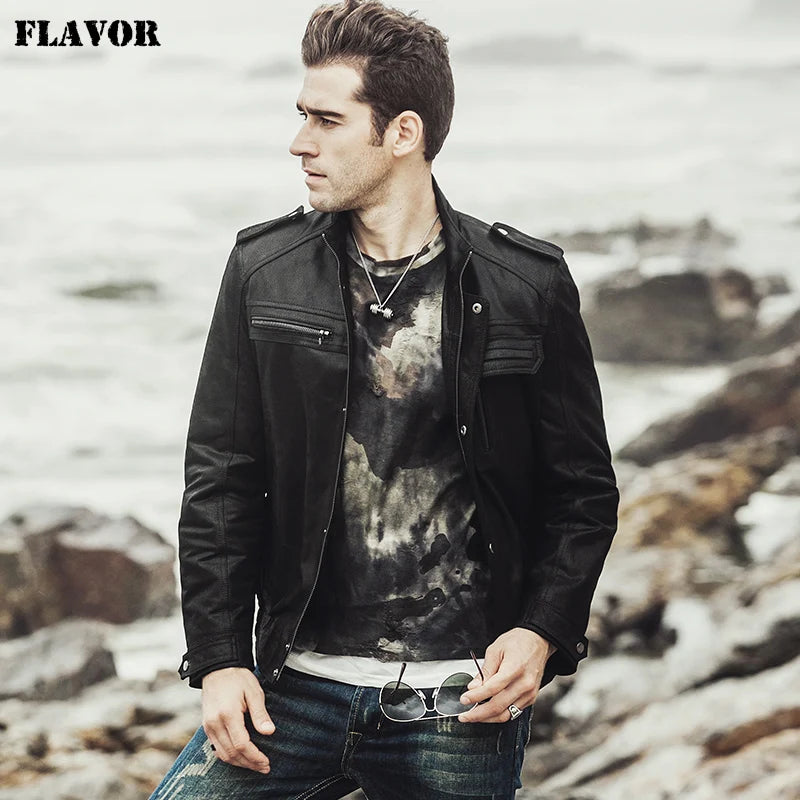 FLAVOR Men's Genuine Leather Jacket – Retro Rebel
